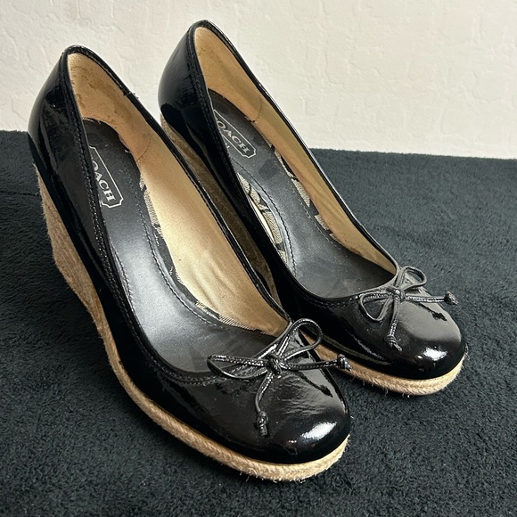 Coach Women Size 10 Espadrille Black Wedge Heels Slip On Shoes Closed Toe Read - Picture 1 of 11
